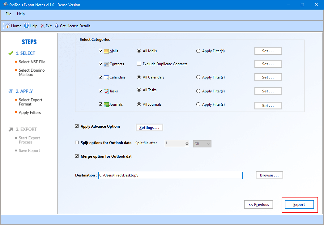 export database to pst