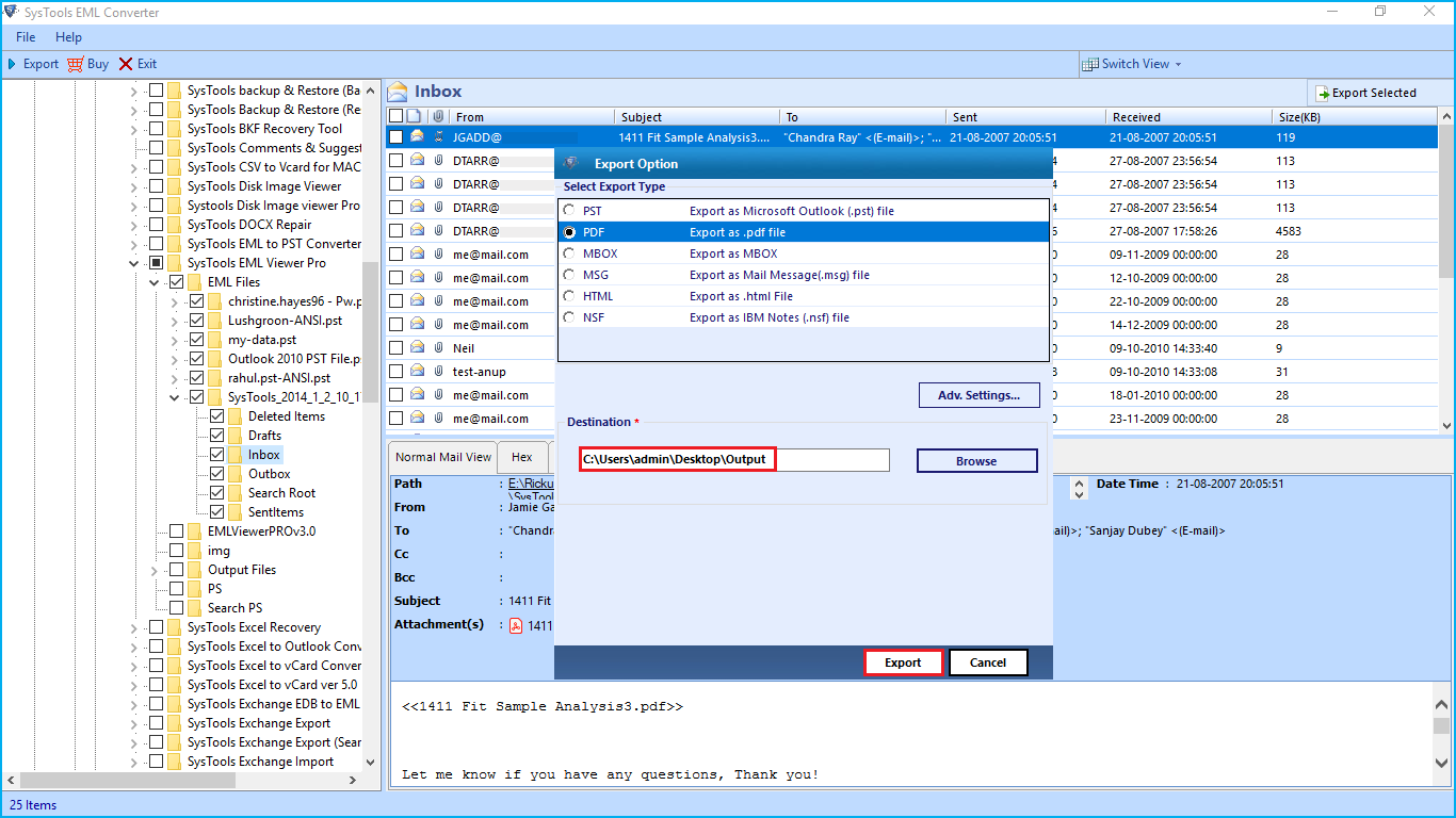 Convert Multiple EML Files to PDF