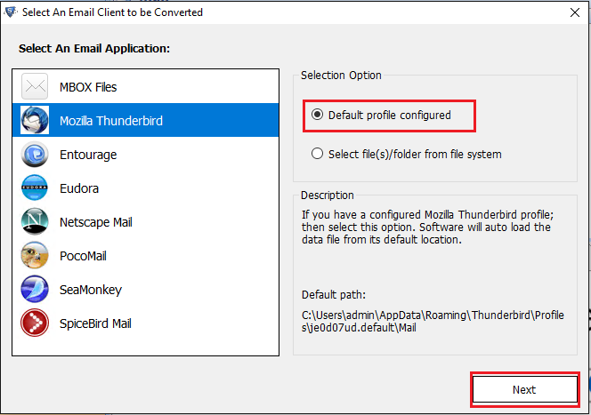 default profile configured