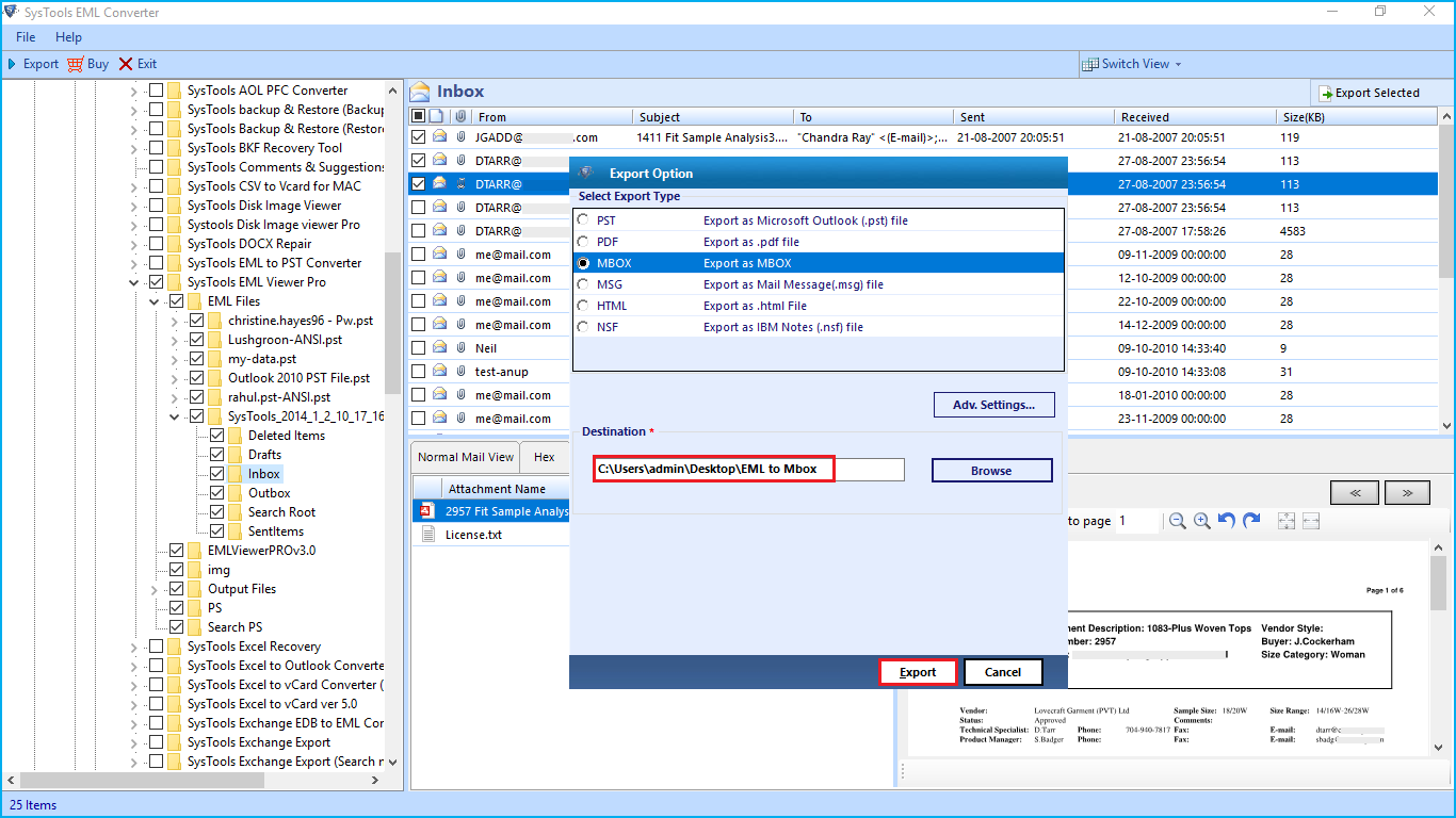 start export process