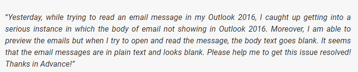 outlook showing blank emails issue