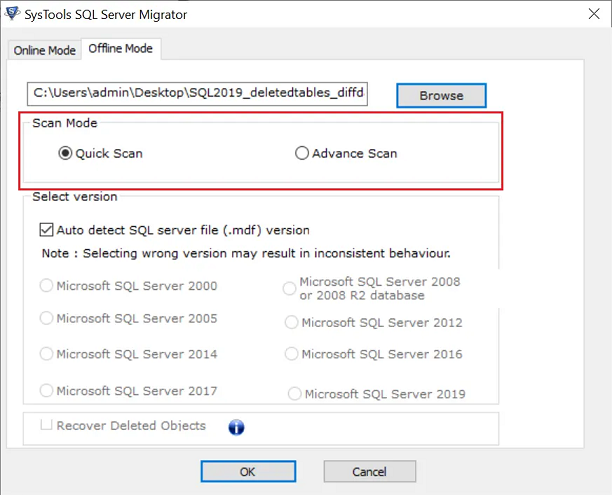 choose SQL scan mode