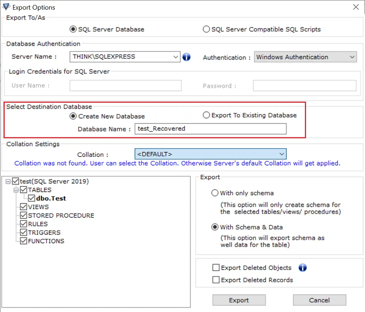 select SQL database