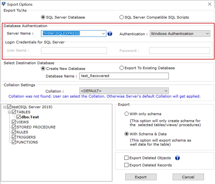 select database server