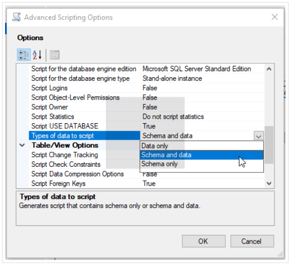 select schema and data