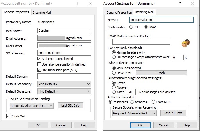 properties for imap account