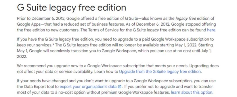 g suite free legacy ending 