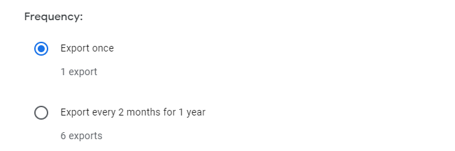 select frequency of google takeout