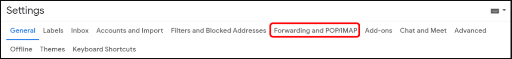 go to the Forwarding and POP/IMAP tab