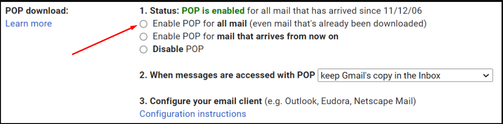Enable POP for all mail