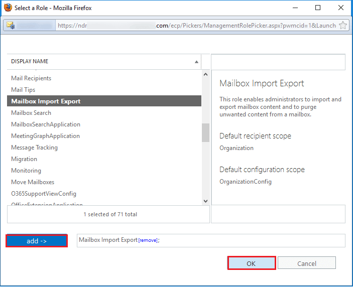 add the Mailbox Import Export role