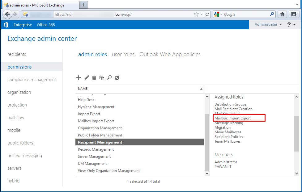 Mailbox Import Export role for edb