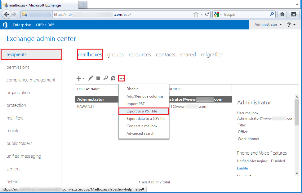 select Export to a PST file