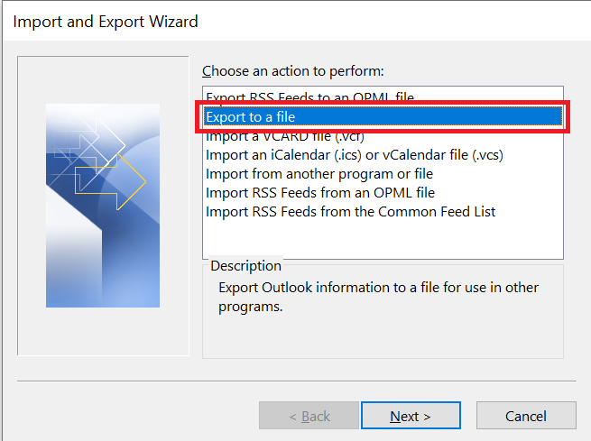 click on export to a file