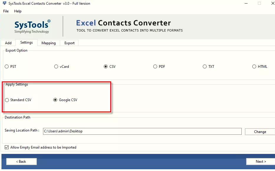 Apply CSV settings 