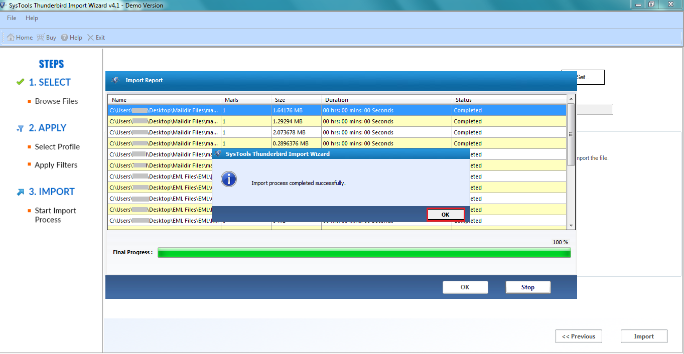 files successfully imported
