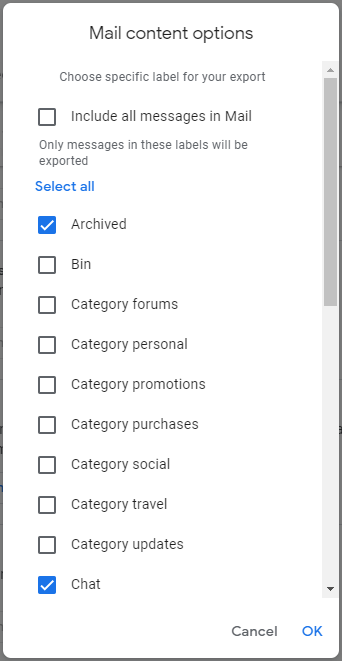 choose specific Gmail labels to download