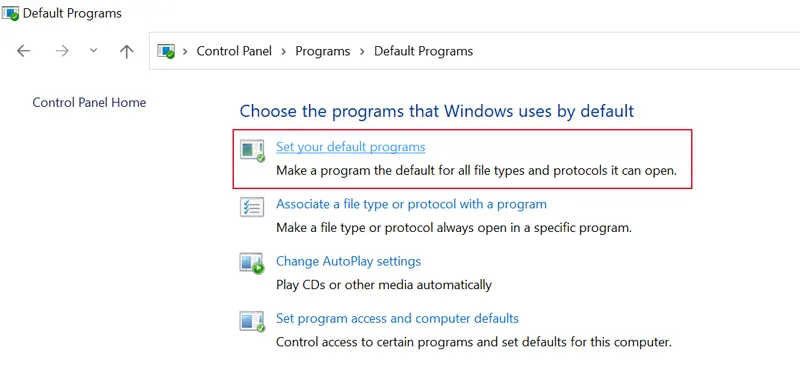 set outlook as default email program