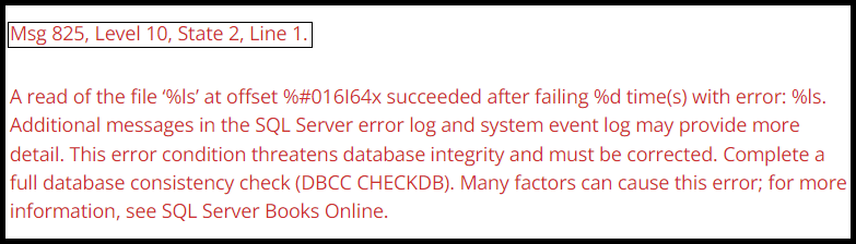 SQL Server error 825