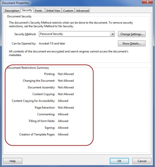 document password and permissions