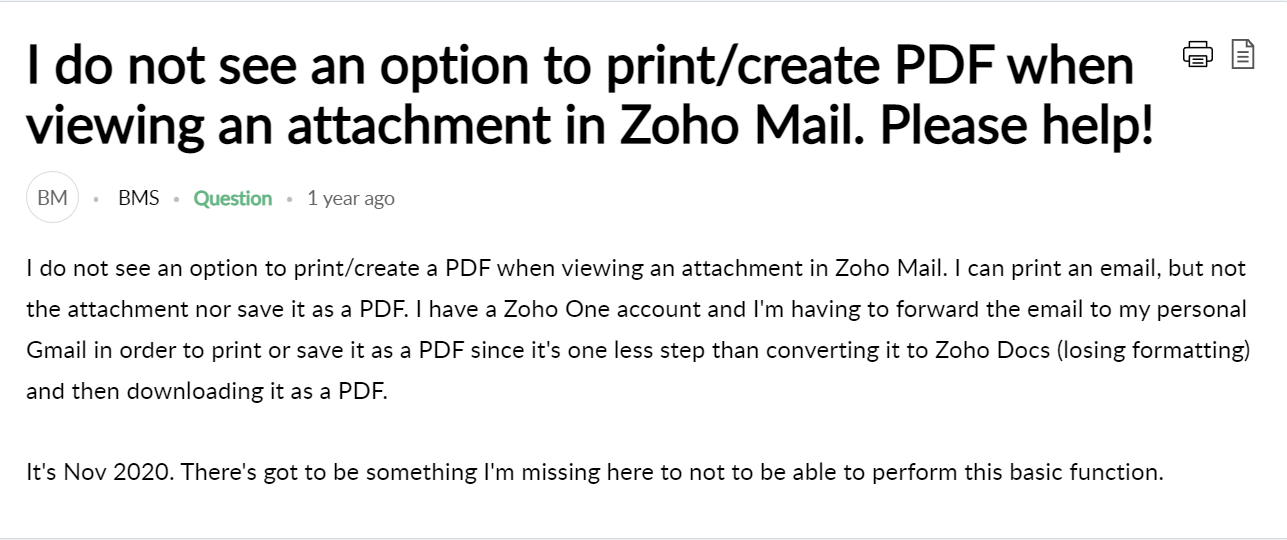 print zoho emails user query
