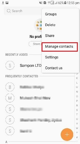 manage contacts option 
