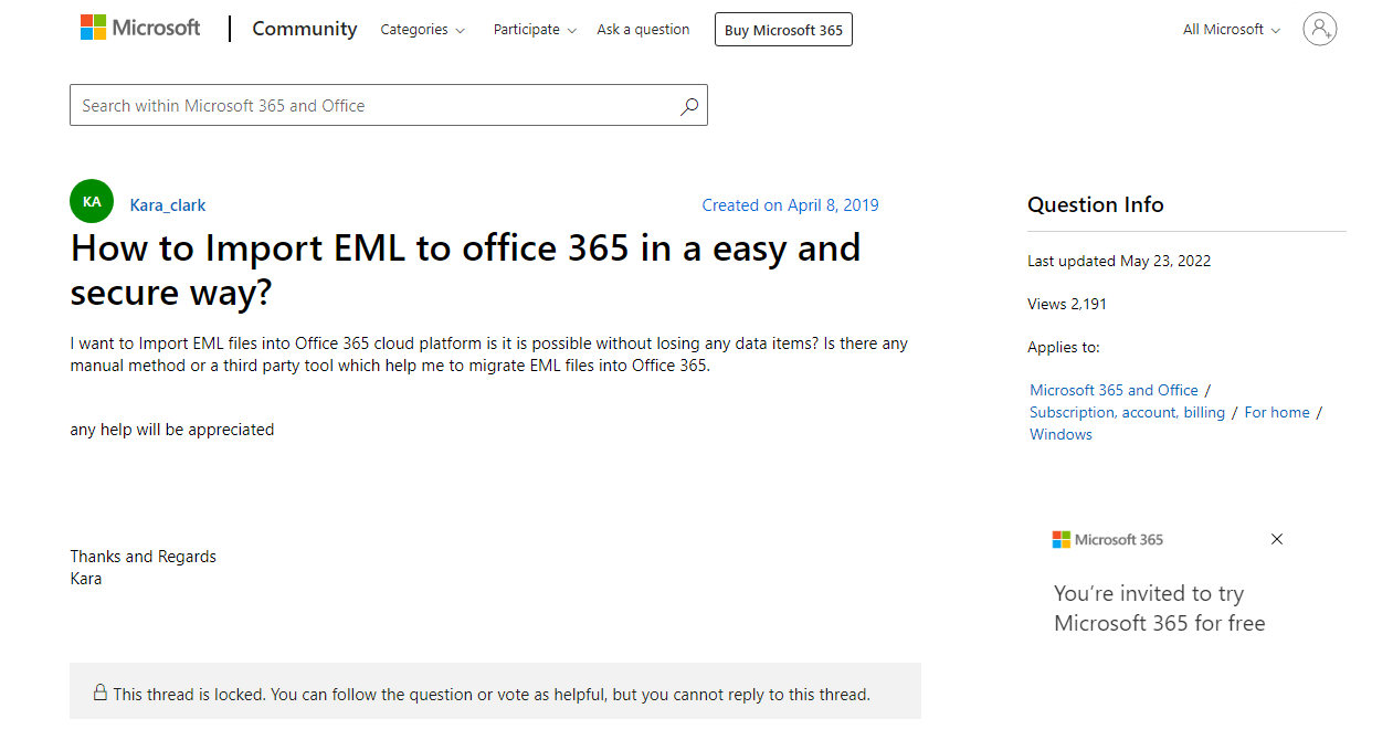 upload eml file to office 365