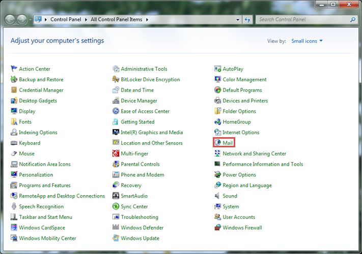 Under Control Panel Select Mail