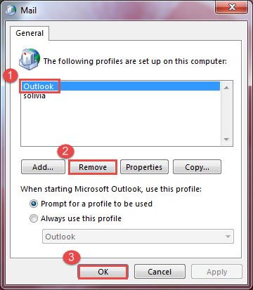 Steps to Delete Outlook Profile