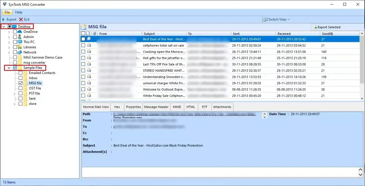 select folder containing msg files