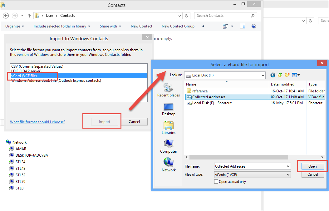 select a location for the contacts file