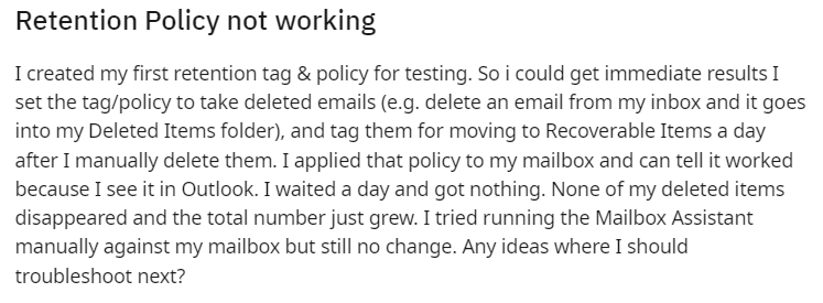 outlook retention policy not working 