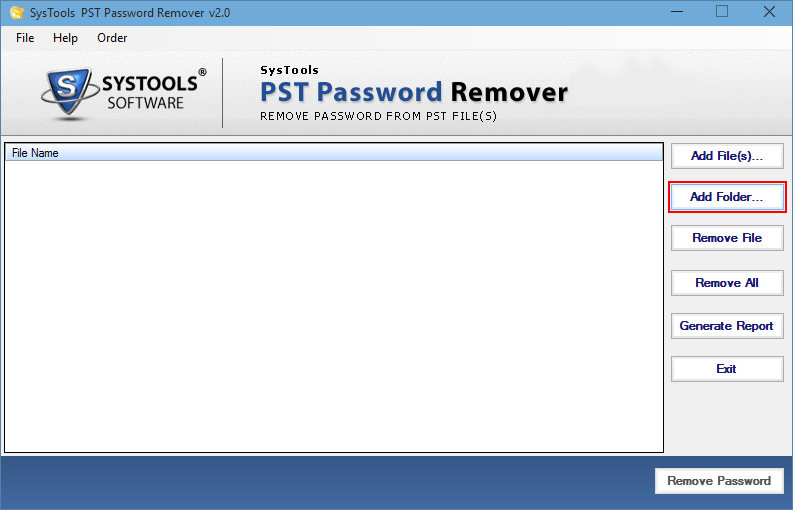 reset pst file password
