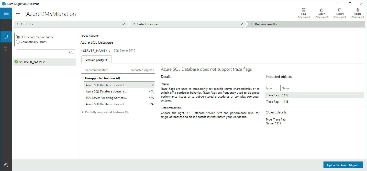 Select Assessment to migrate SQL server to Azure