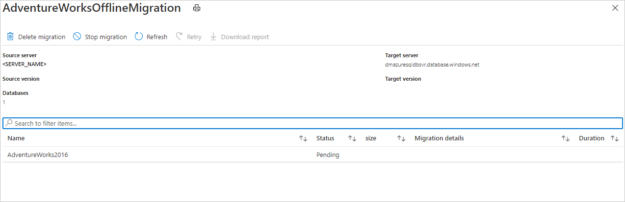 migrate SQL server to Azure status