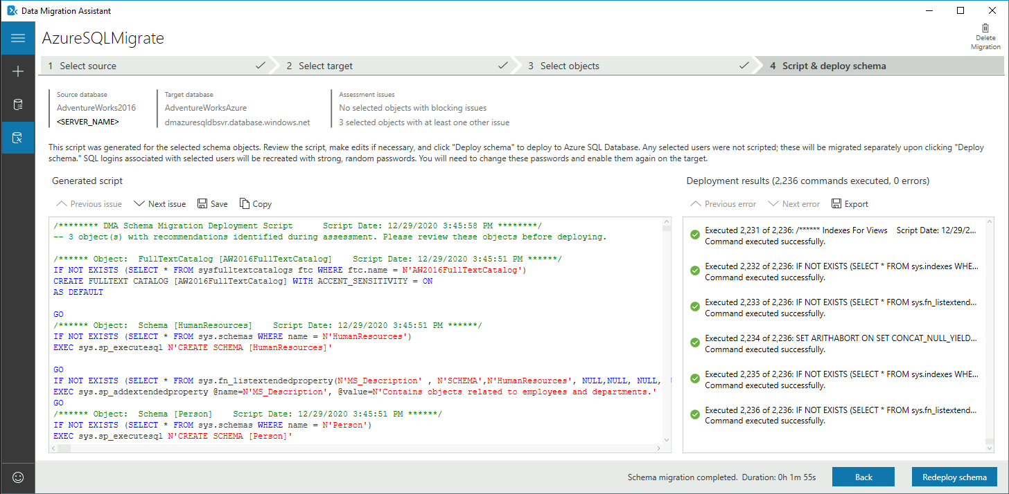 select deploy schema