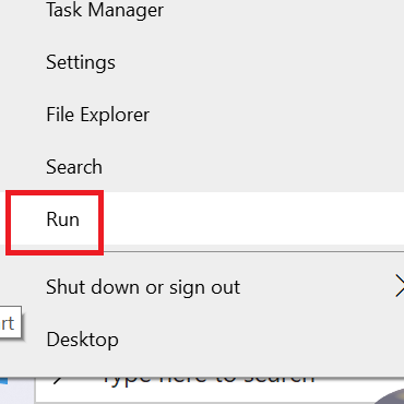 Run dialog box