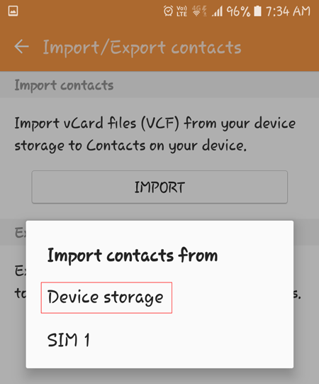 Select your Device Storage Option