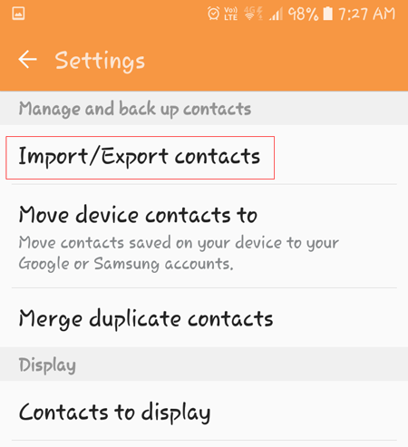 Select the Import/Export Contacts