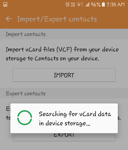 importing AOL contacts to Android will be completed.