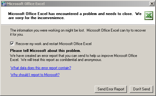 Microsoft Excel has Encountered a Problem 