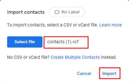 import vCard to Google contacts