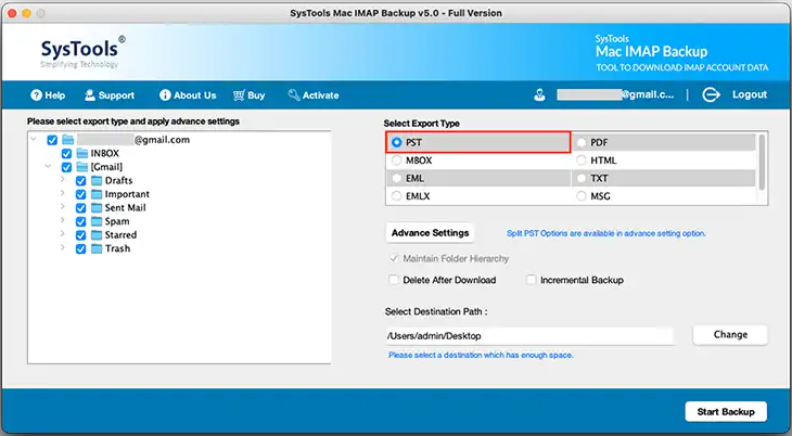 choose export file format as PST