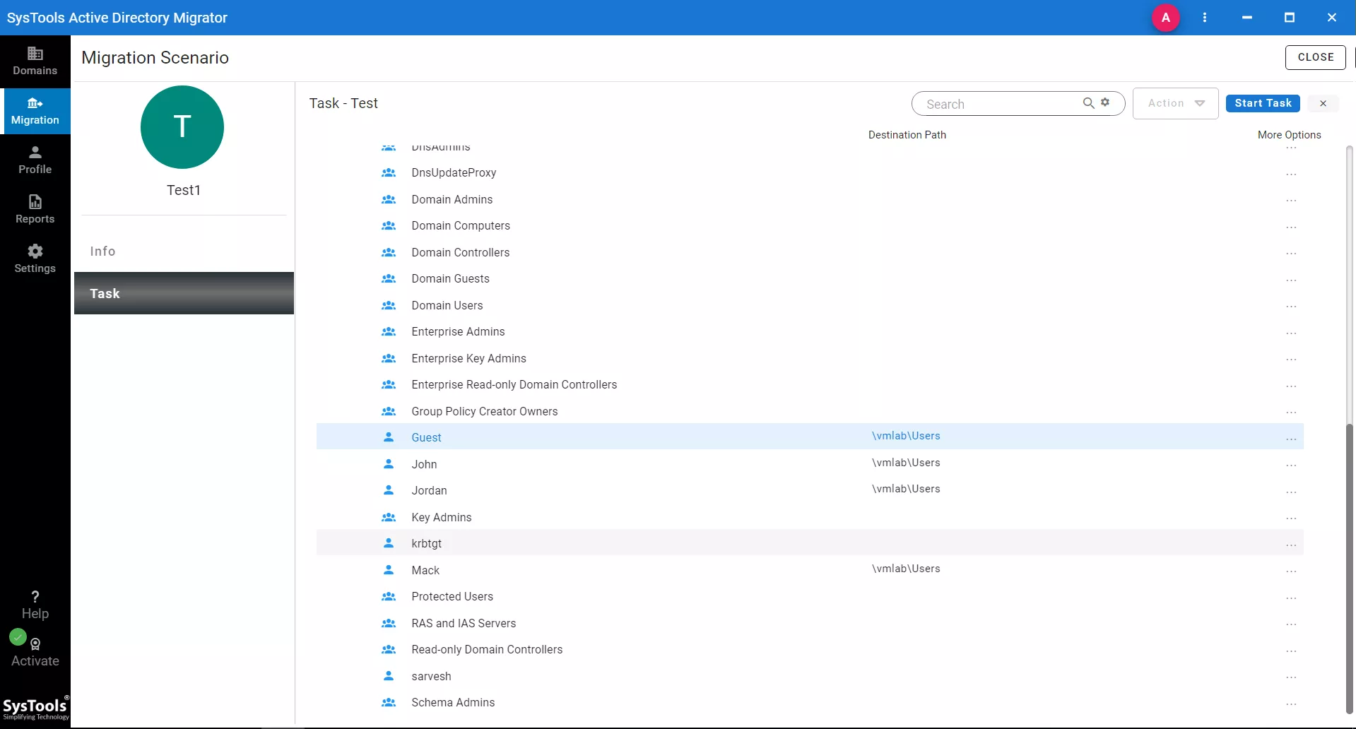 start migrate of computer between domains