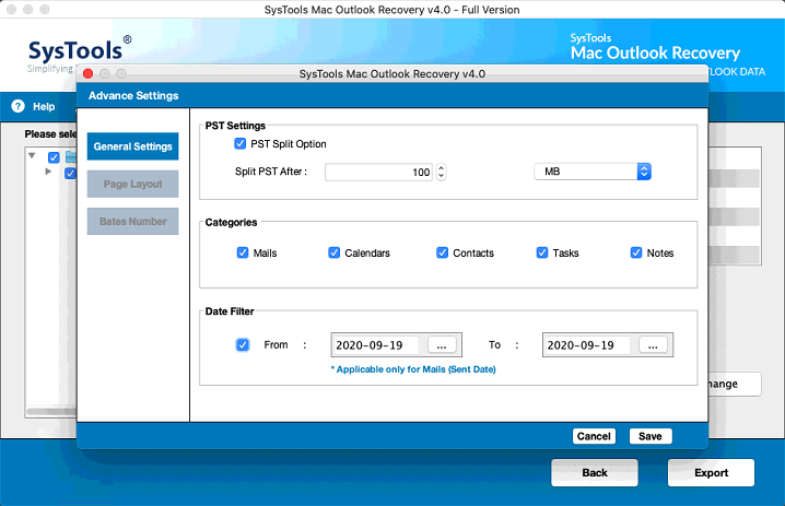 Click Advance Settings to use the filters on your PST file(s)