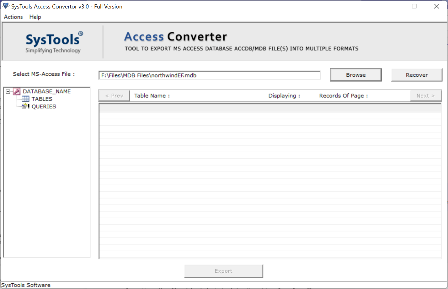 Open the Tool to Export MDB to CSV