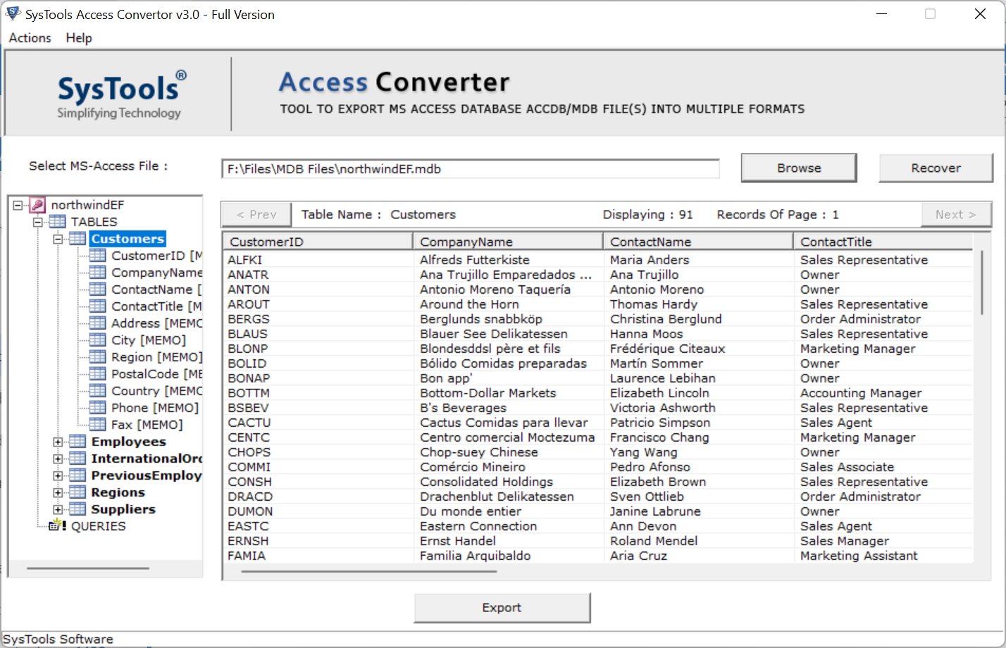 Preview the content inside MDB data file.