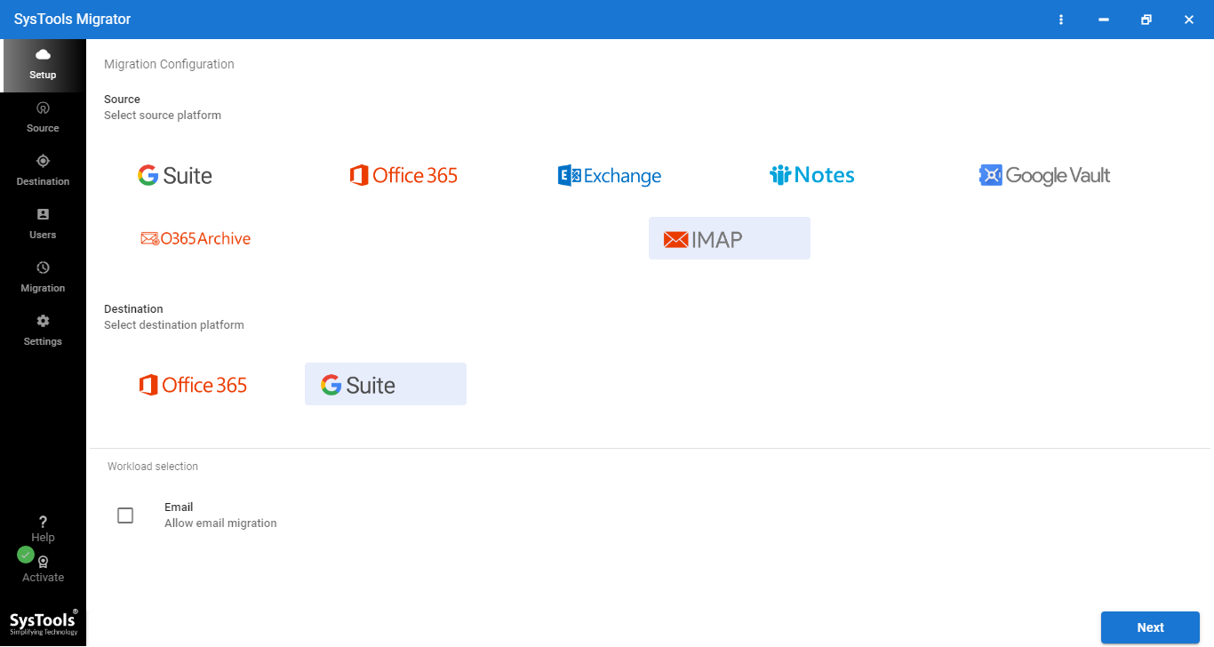 select imap and g suite