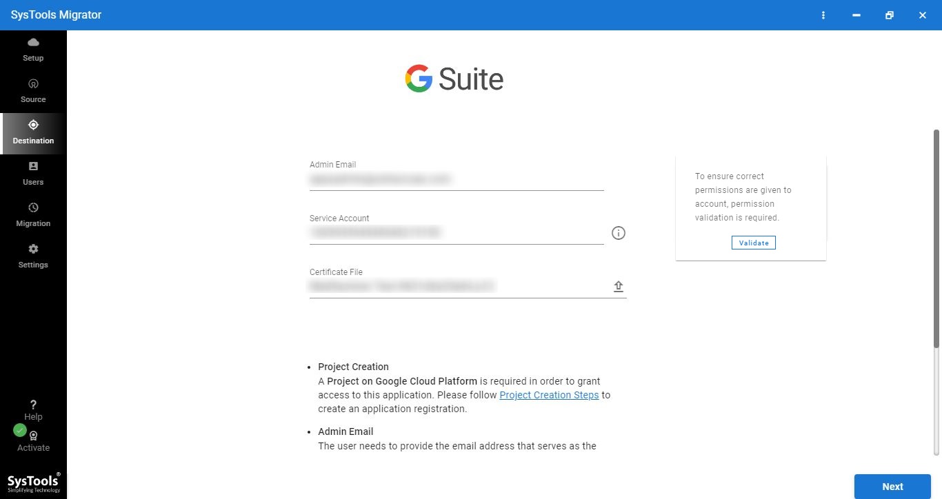 enter g suite details from prerequisites