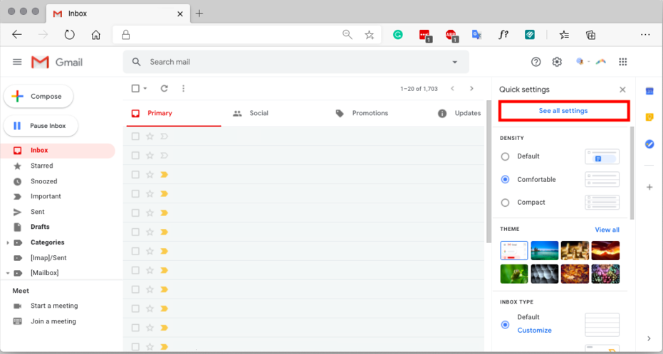 see all settings in gmail